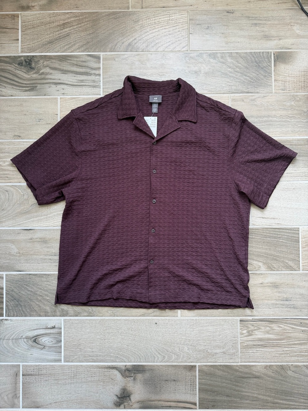 H&M NWT textured resort wear short sleeve button down XL seersucker camp collar